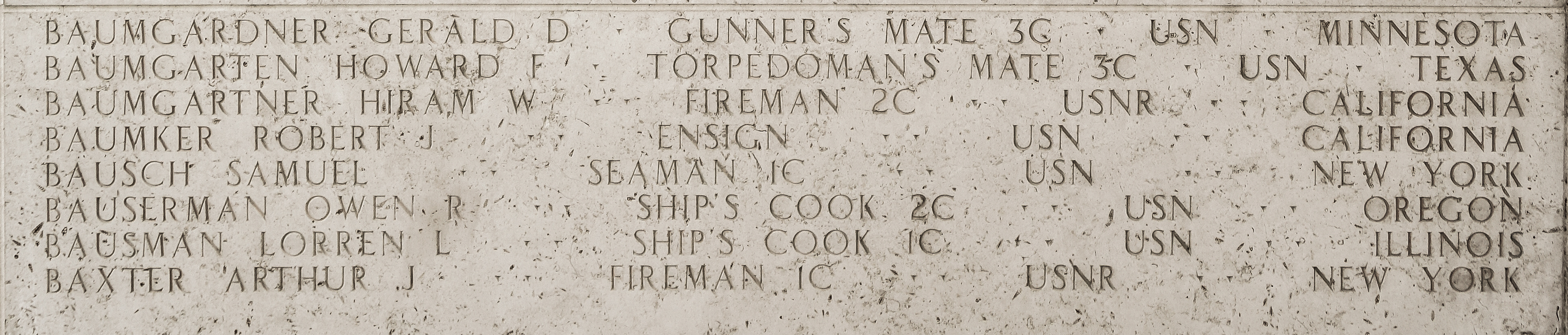 Howard F. Baumgarten, Torpedoman's Mate Third Class